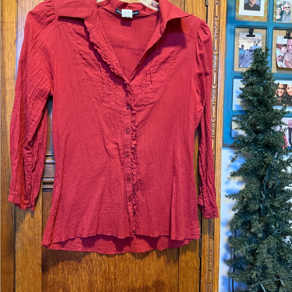Love Squared Crimson Button-Up Blouse